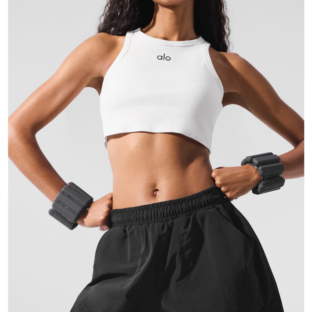 LIKE NEW-ALO Aspire Top White/Black Ribbed Tank-Cropped Size Small